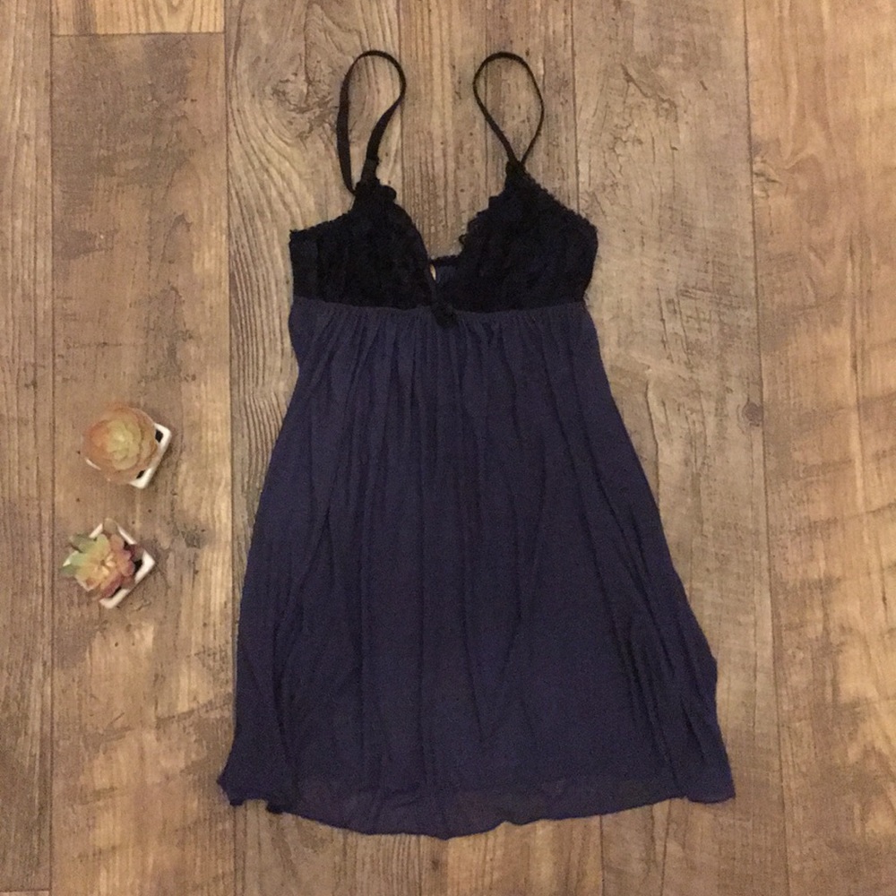 Tart Noir midnight blue and black lace lingerie XS